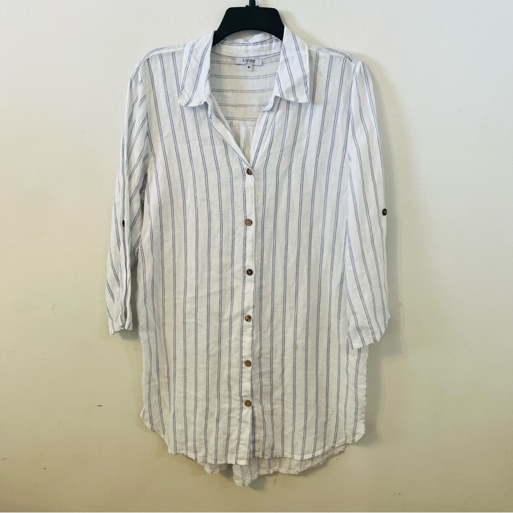 ROSEMARINE Made In Italy Striped Linen Button Front Tunic Shirt Cover Up Size M